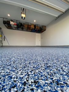 Completed Blue Flake Garage Flooring