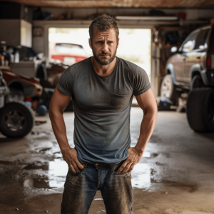 Man Standing On Beat Up Garage Floors in Nashville